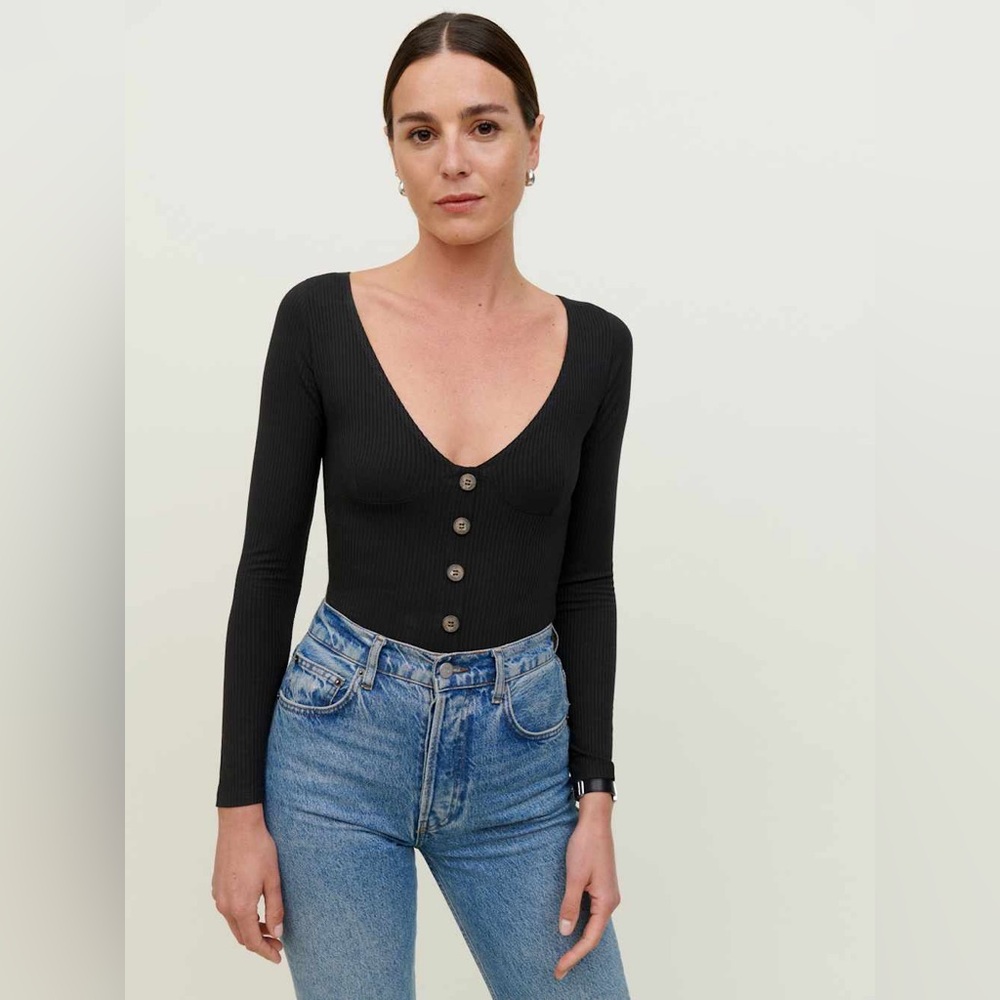 Reformation Black Buttoned Knit Top